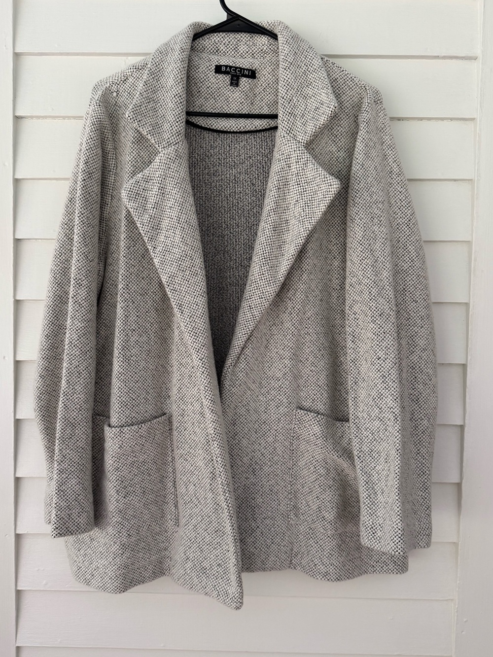 Baccini | Open Front Knit Cardigan Jacket 1X Black White Textured Sweater Coat